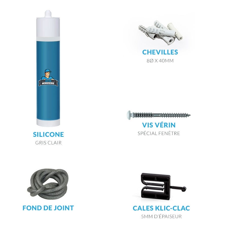 Kit de pose complet pour fenêtre en tunnel avec silicone gris clair