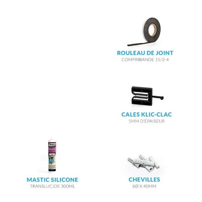 Kit de pose complet pour fenêtre en feuillure avec silicone blanc