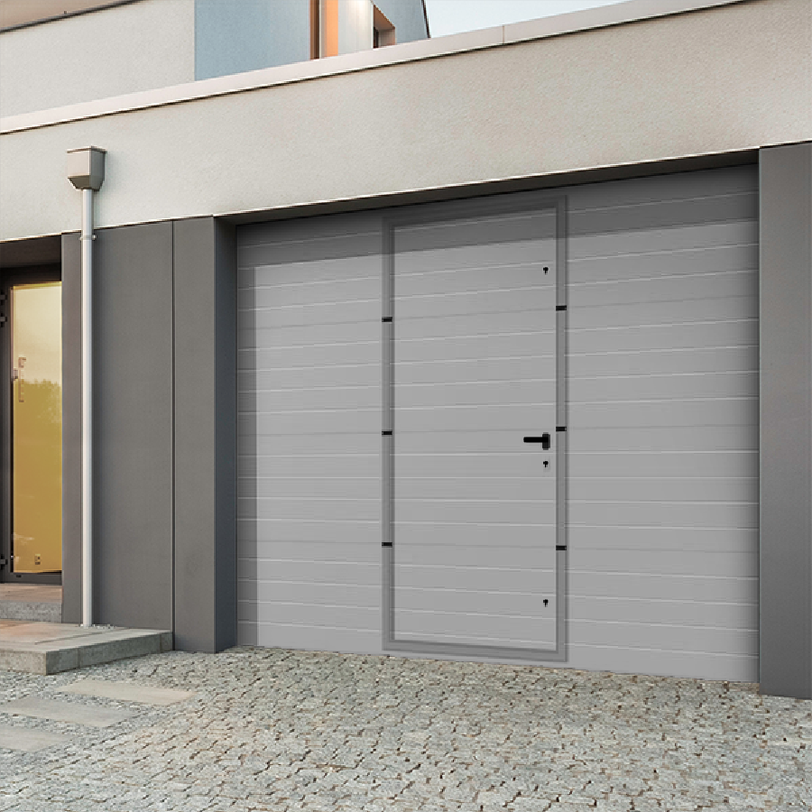 Porte de garage sectionnelle rainurée Confort Portillon intégrée - EDEN