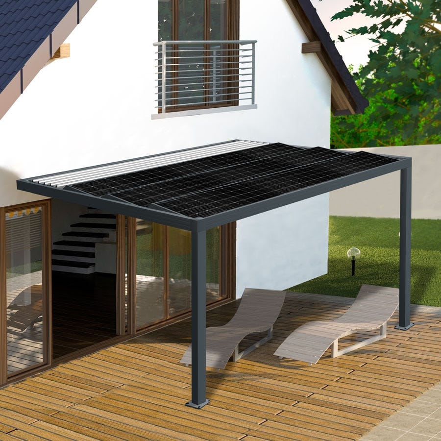 Pergola aluminium solaire adossée POWER - Gamme professionnelle 28m²