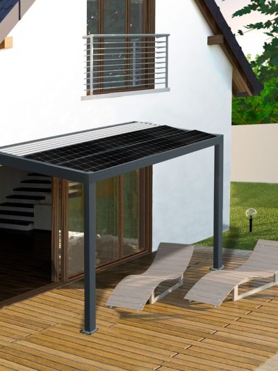 Pergola aluminium solaire adossée SUN - Gamme professionnelle 15m²