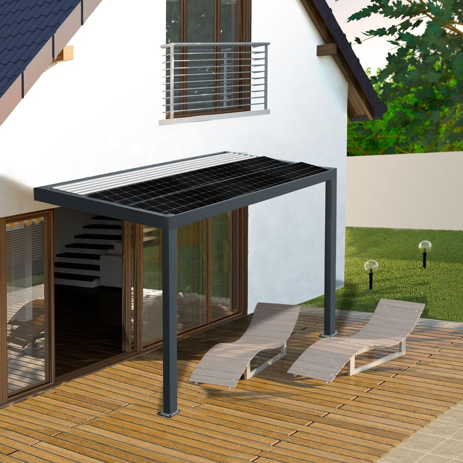 Pergola aluminium solaire adossée SUN - Gamme professionnelle 15m²