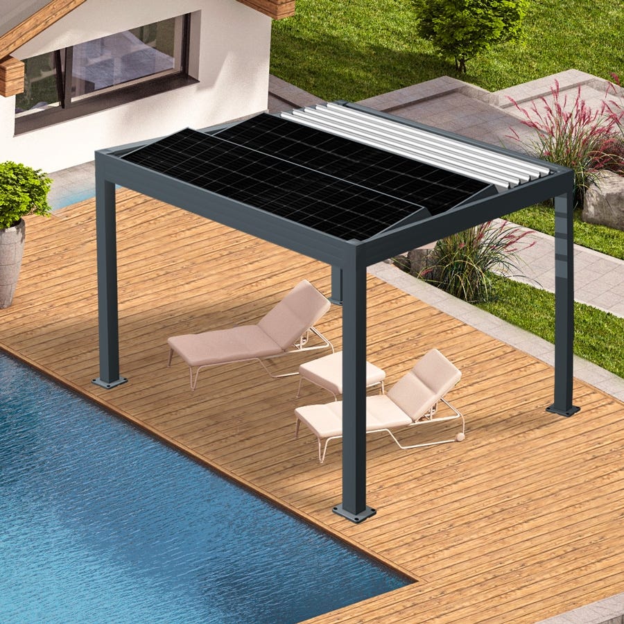 Pergola aluminium solaire ilôt SUN - Gamme professionnelle 15m²