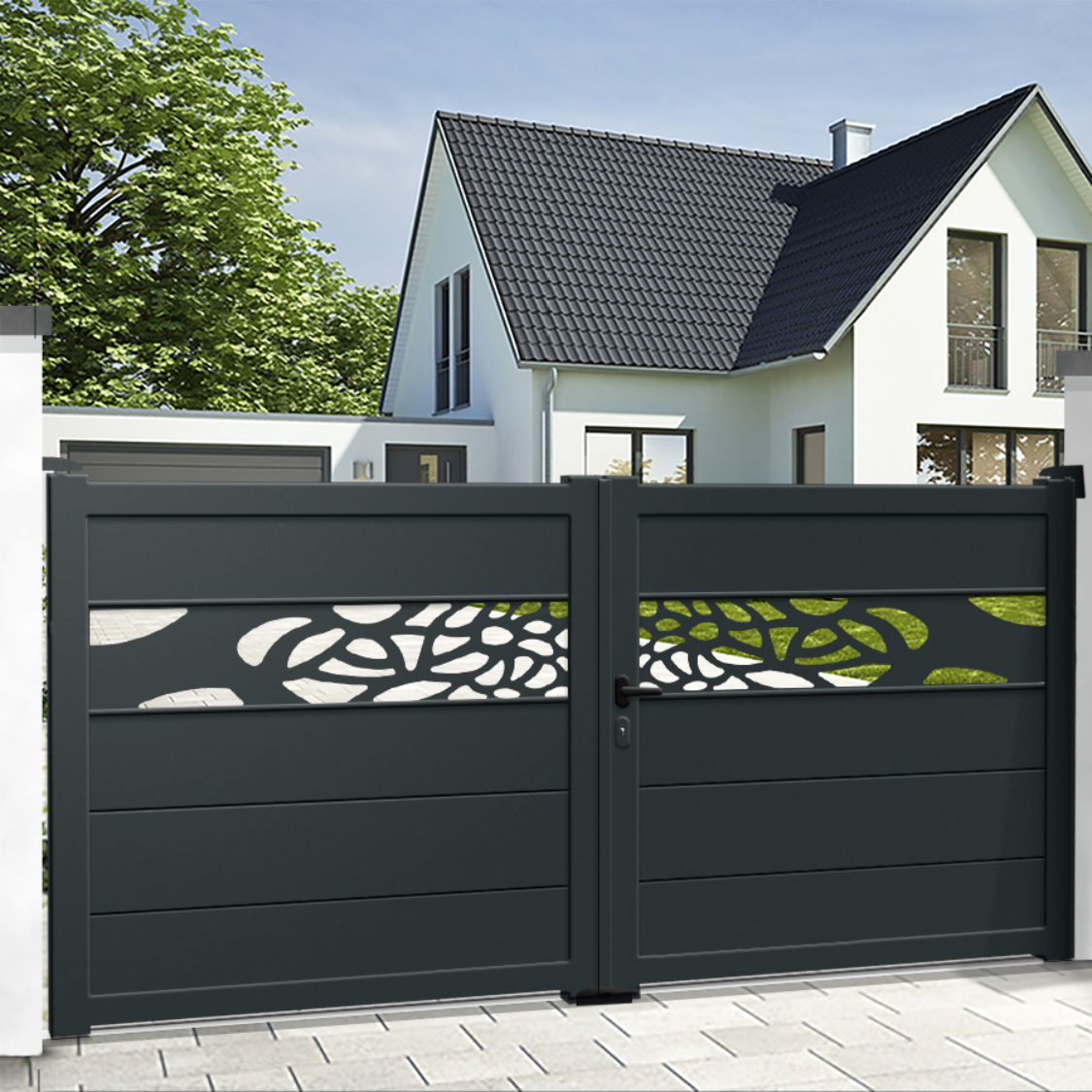 Portail battant aluminium Premium - Semi-ajouré - VIENNE